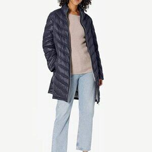 CALVIN KLEIN Chevron Quilted Packable Down Puffer Coat Jacket Navy Women's 2X